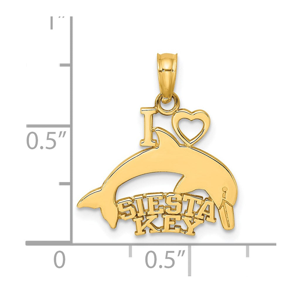 14k Yellow Gold 18.25 mm I HEART SIESTA KEY with Dolphin Charm