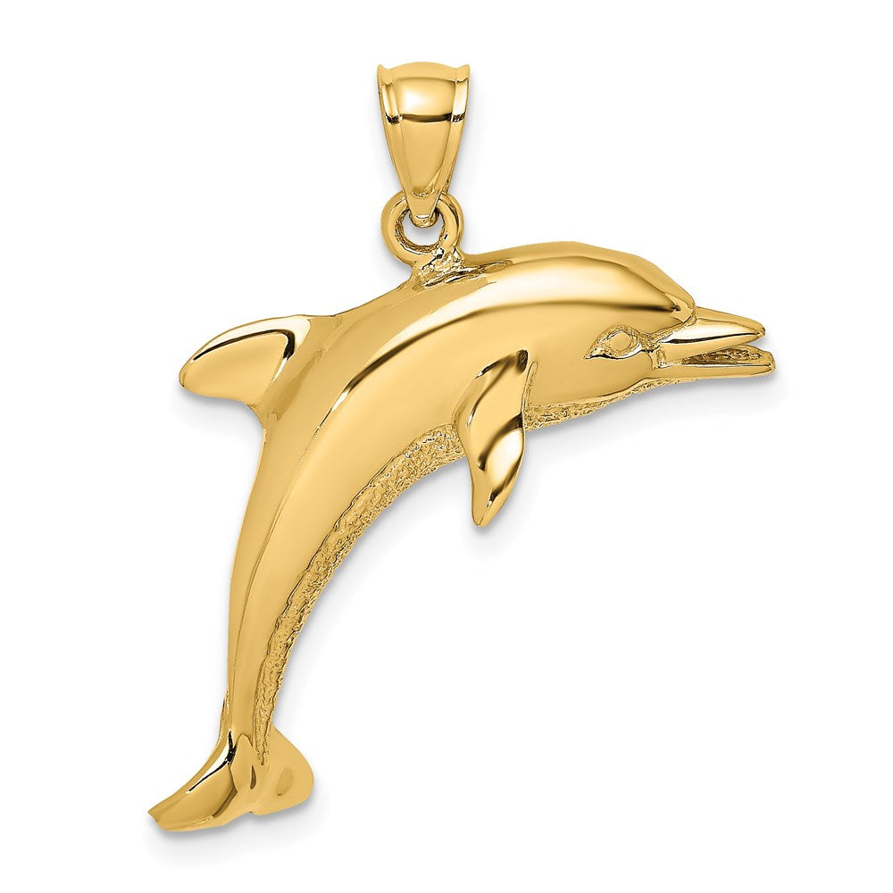 14k Yellow Gold 32.1 mm Polished Jumping Dolphin Charm (4.22 grams)