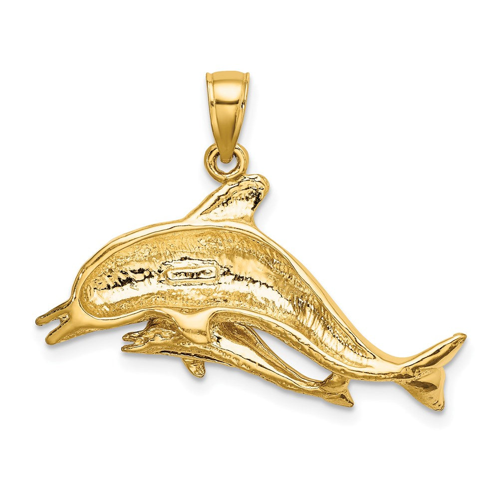 14k Yellow Gold 31.6 mm ng Dolphins Charm (4.5 grams)