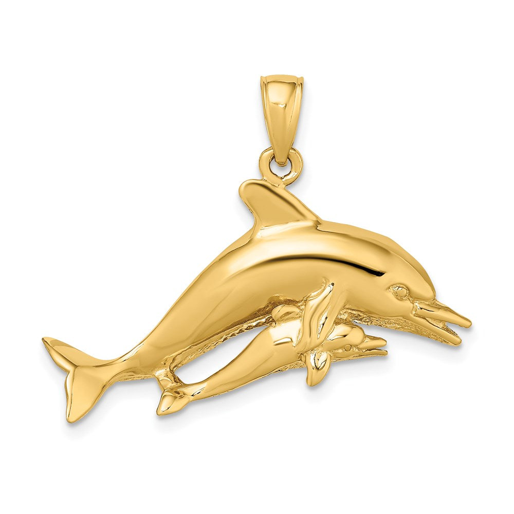 14k Yellow Gold 31.6 mm ng Dolphins Charm (4.5 grams)