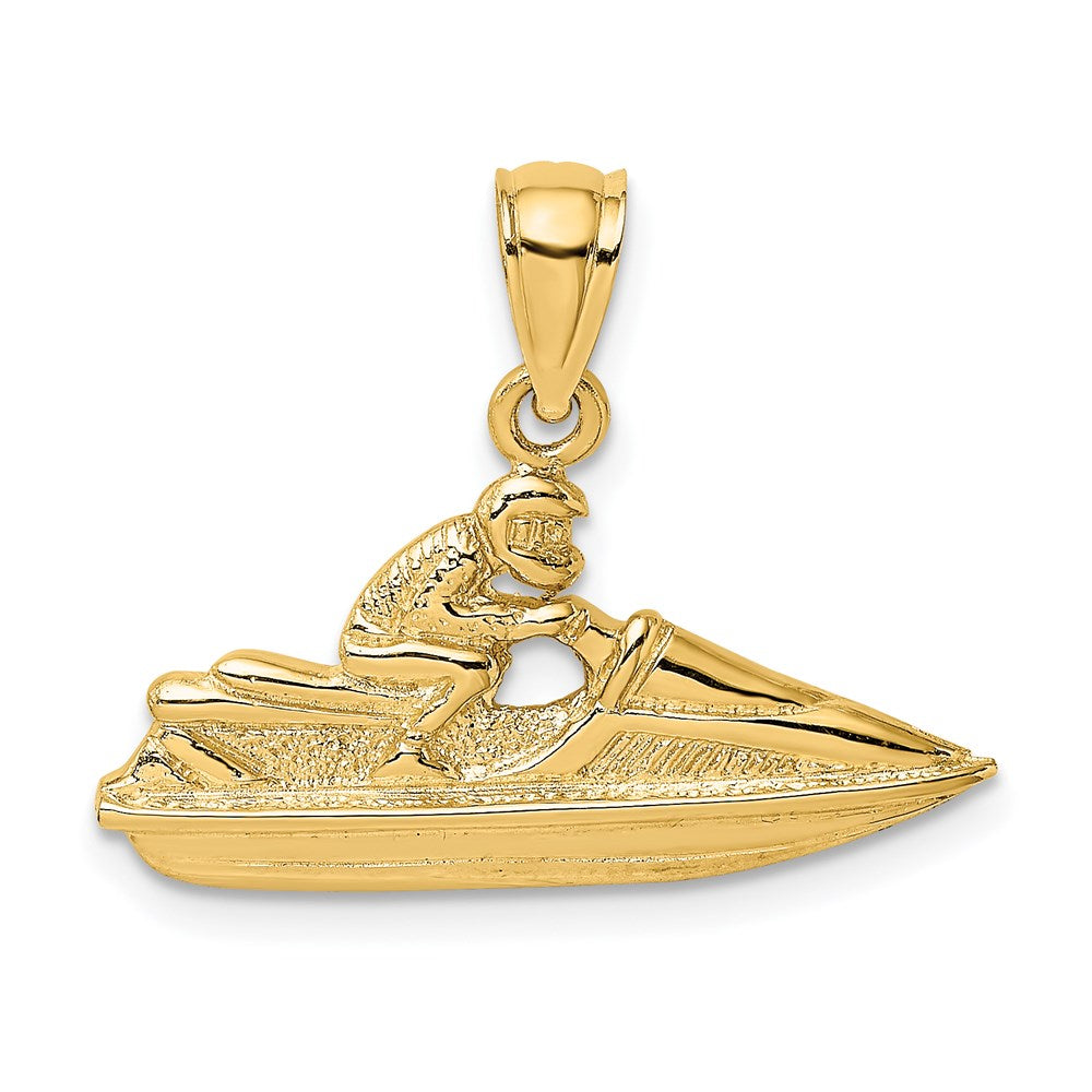 14k Yellow Gold 24.9 mm Textured 2-D Jet Ski Charm (1.79 grams)