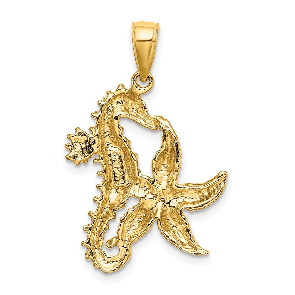 14k Yellow Gold 19.25 mm Starfish and Seahorse Charm (2.73 grams)
