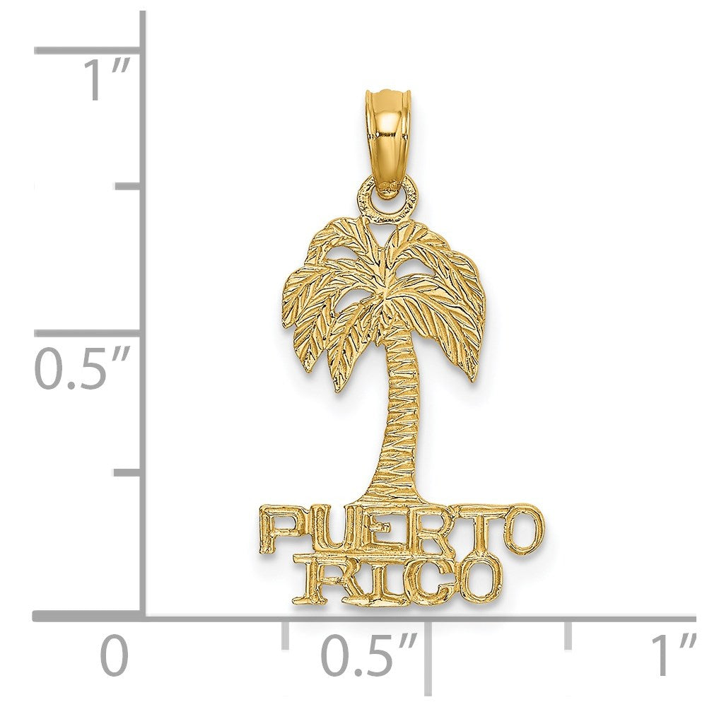 14k Yellow Gold 13.5 mm Flat PUERTO RICO Under Palm Tree Charm (0.8 grams)