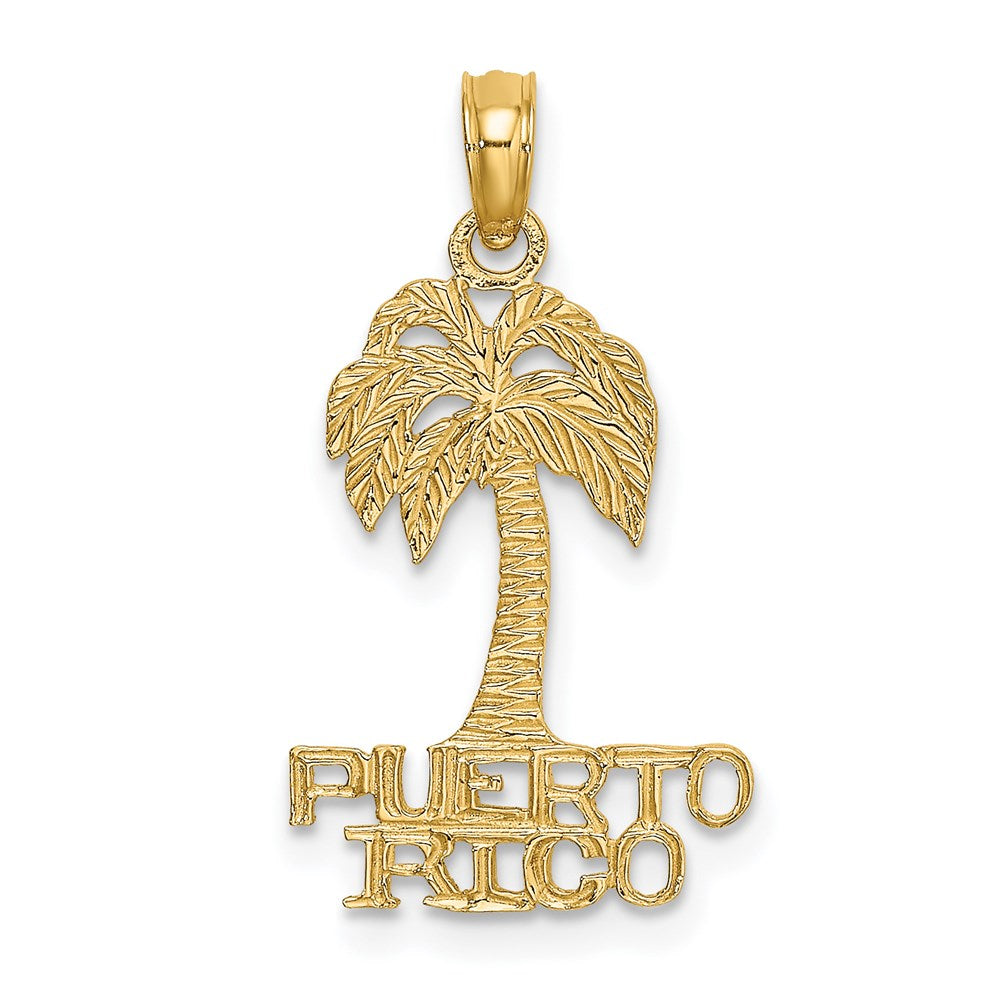 14k Yellow Gold 13.5 mm Flat PUERTO RICO Under Palm Tree Charm (0.8 grams)