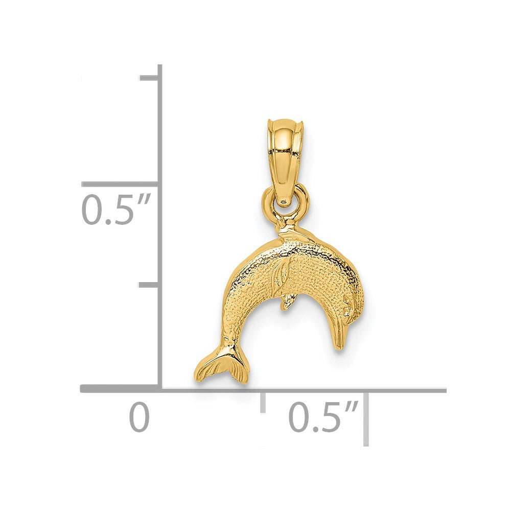 14k Yellow Gold 12.35 mm Textured Mini Dolphin Jumping Charm (0.68 grams)