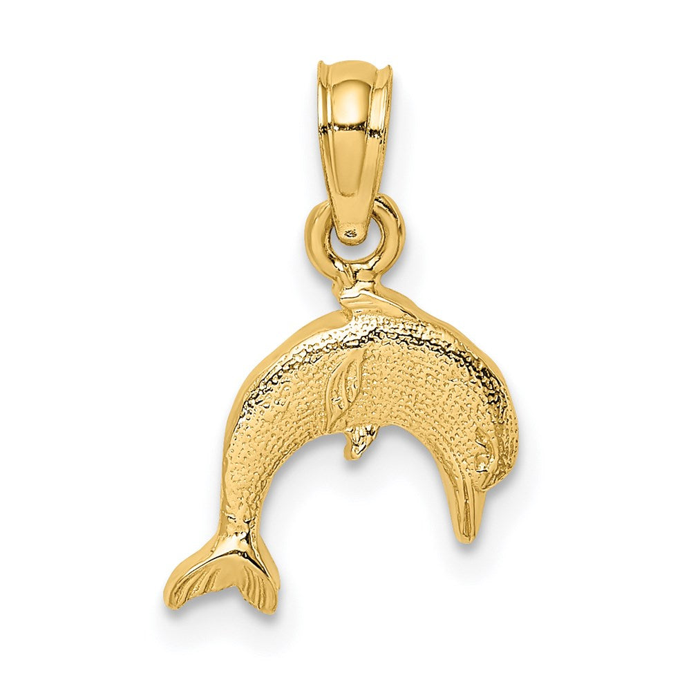 14k Yellow Gold 12.35 mm Textured Mini Dolphin Jumping Charm (0.68 grams)
