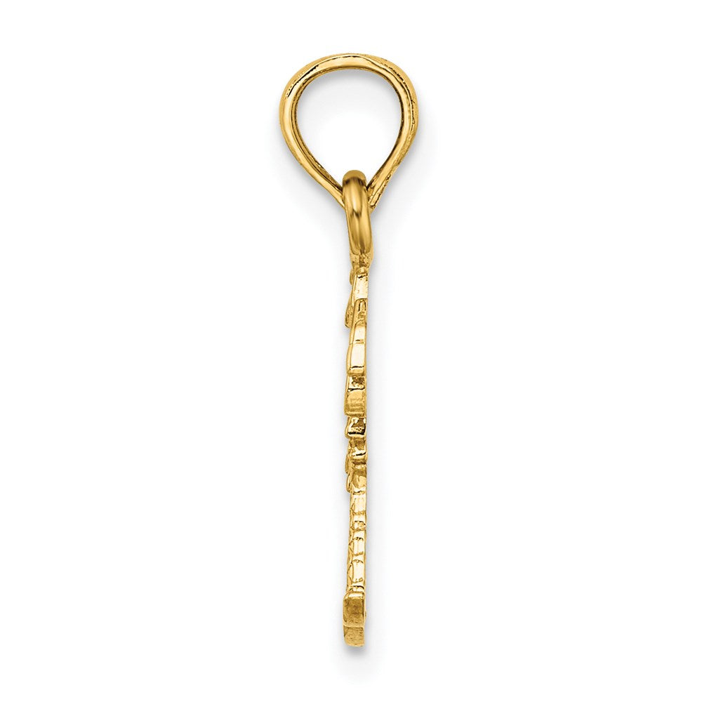 14k Yellow Gold 7.9 mm Texture Mini Double Palm Trees Charm (0.42 grams)