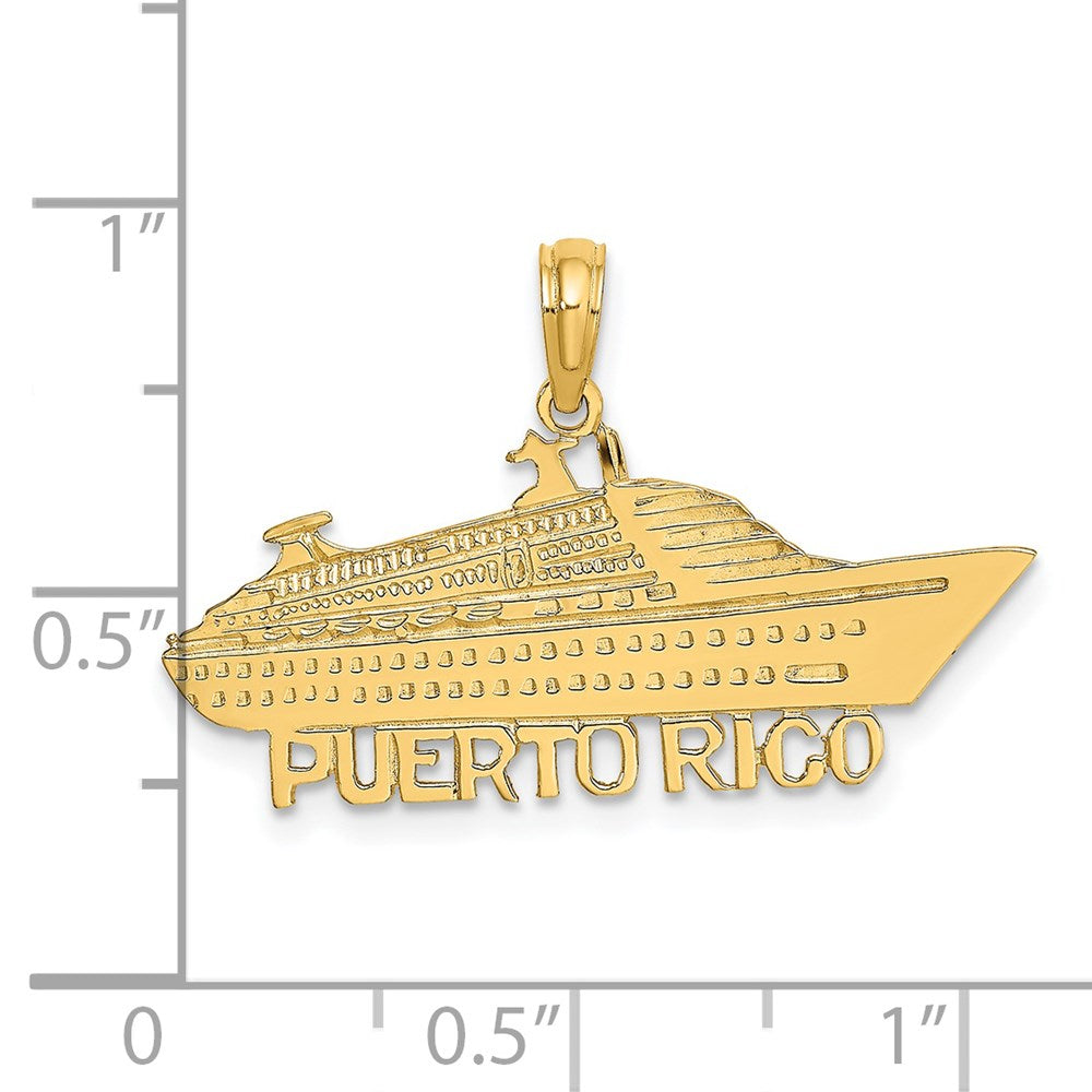 14k Yellow Gold 30.4 mm Polished PUERTO RICO Cruise Ship Charm (1.59 grams)