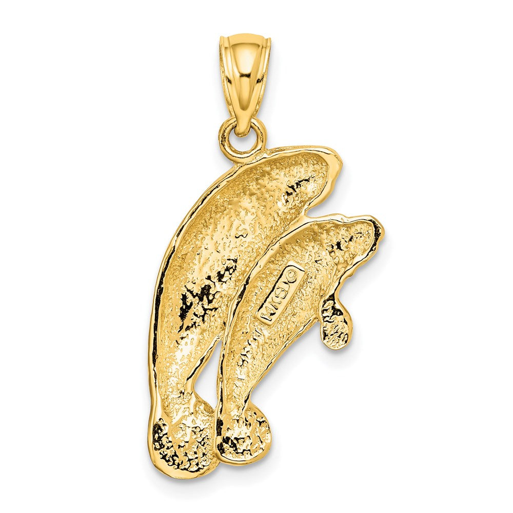 14k Yellow Gold 15 mm 2-D /Polished Two Manatees Charm (3.56 grams)