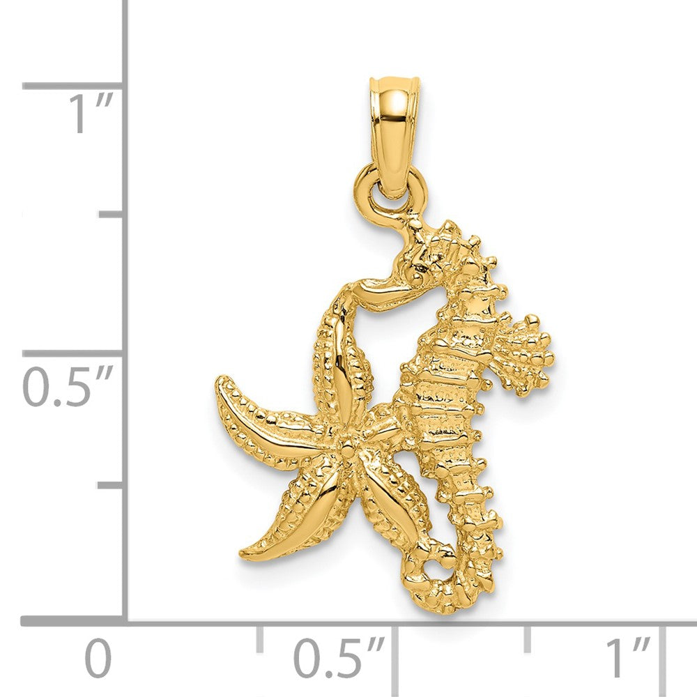 14k Yellow Gold 14.7 mm Starfish and Seahorse Charm (1.36 grams)