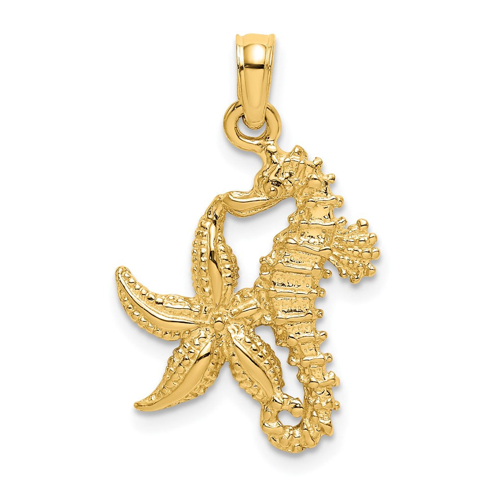 14k Yellow Gold 14.7 mm Starfish and Seahorse Charm (1.36 grams)