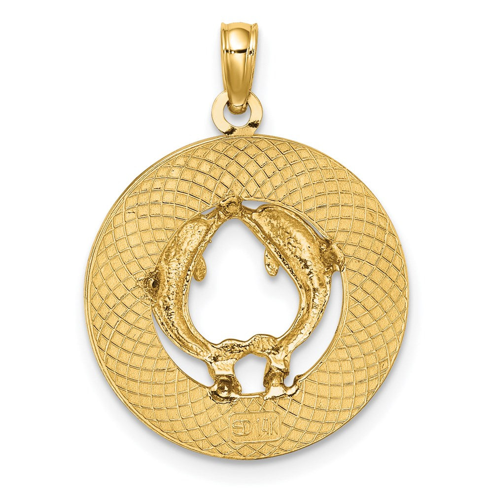 14k Yellow Gold 18.7 mm ST. THOMAS w/ Dolphins Round Charm (1.89 grams)