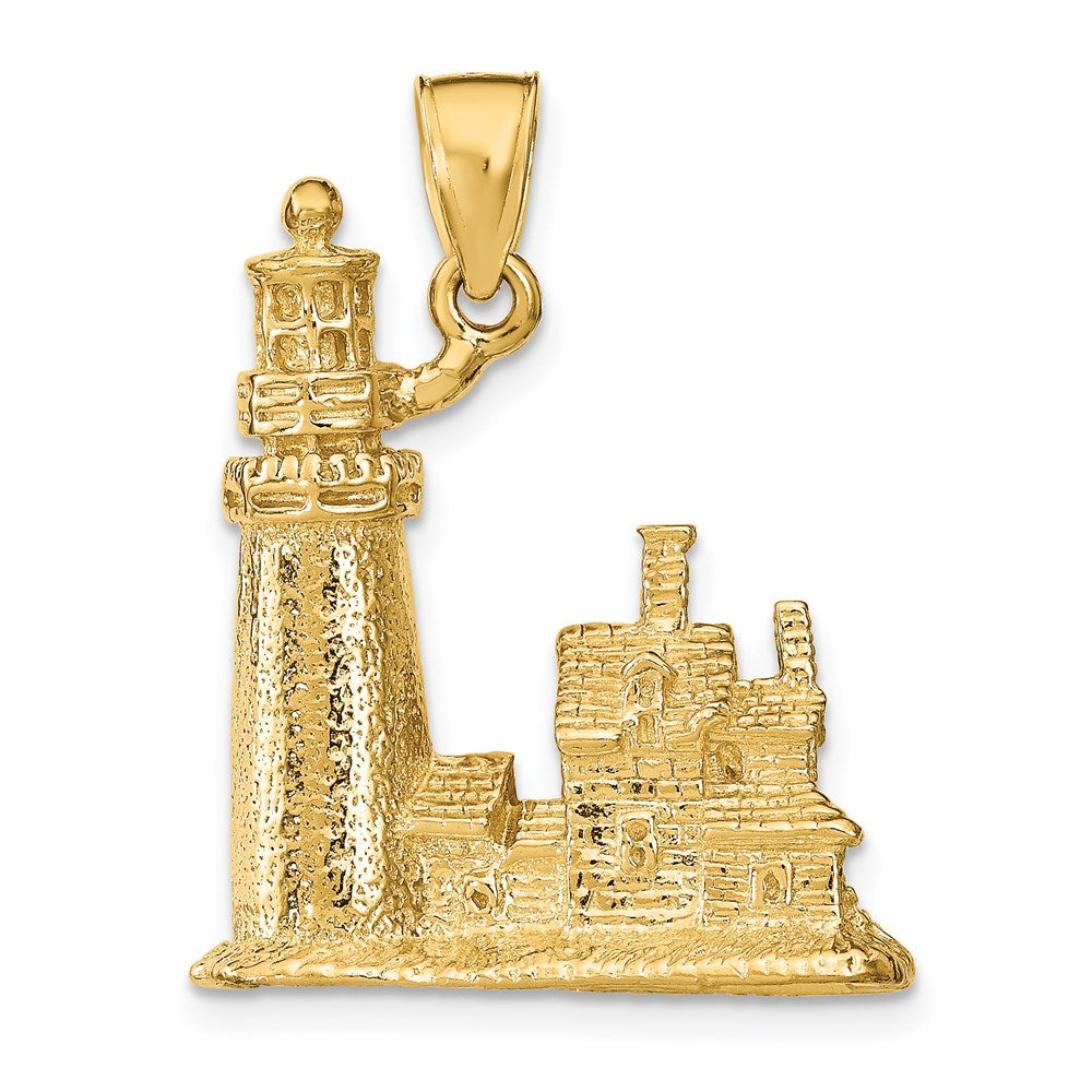 14k Yellow Gold 23 mm 3D Cape Cod Lighthouse Pendant (11.22 grams)