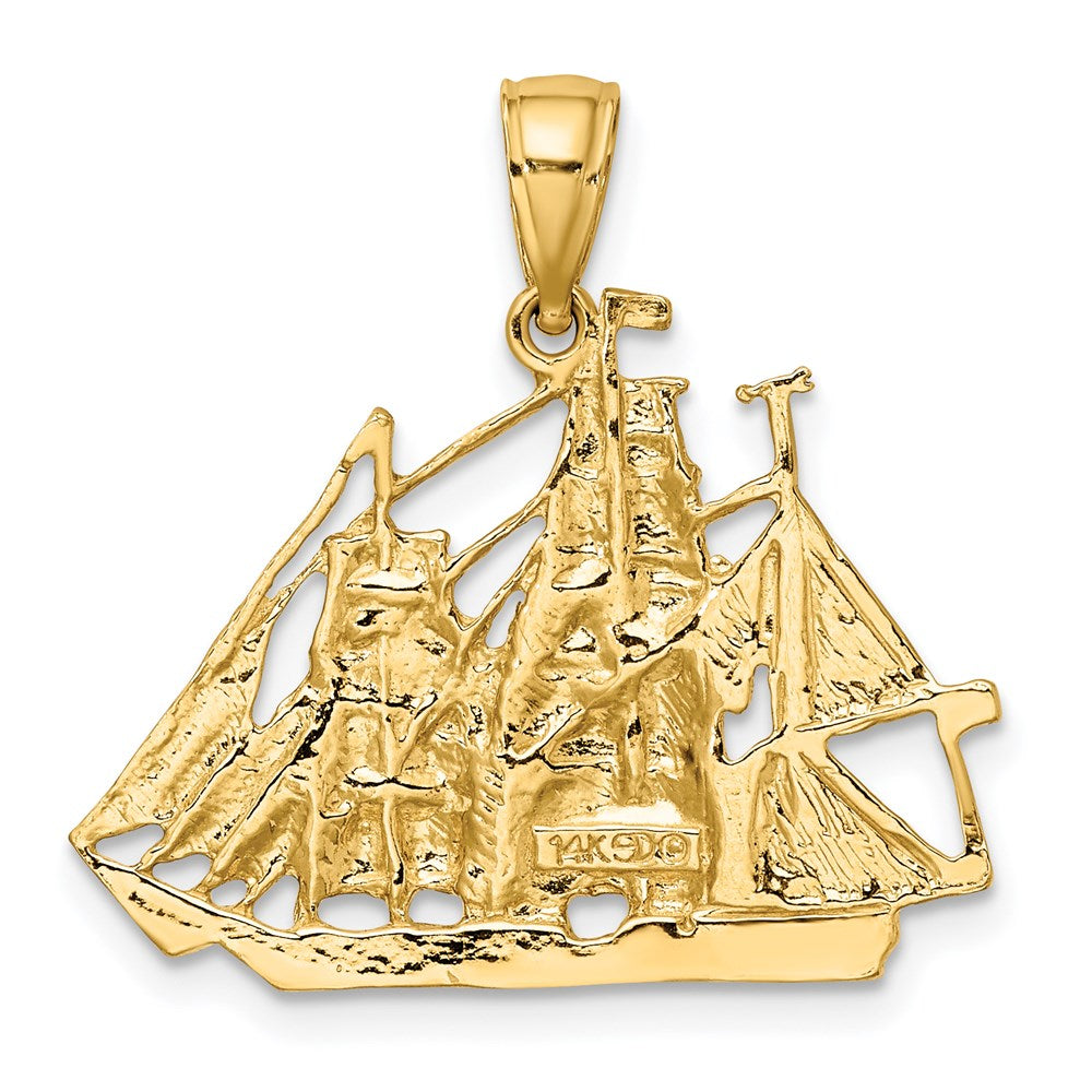 14k Yellow Gold 26.05 mm 2-D Polished Sailing Ship Charm (3.3 grams)