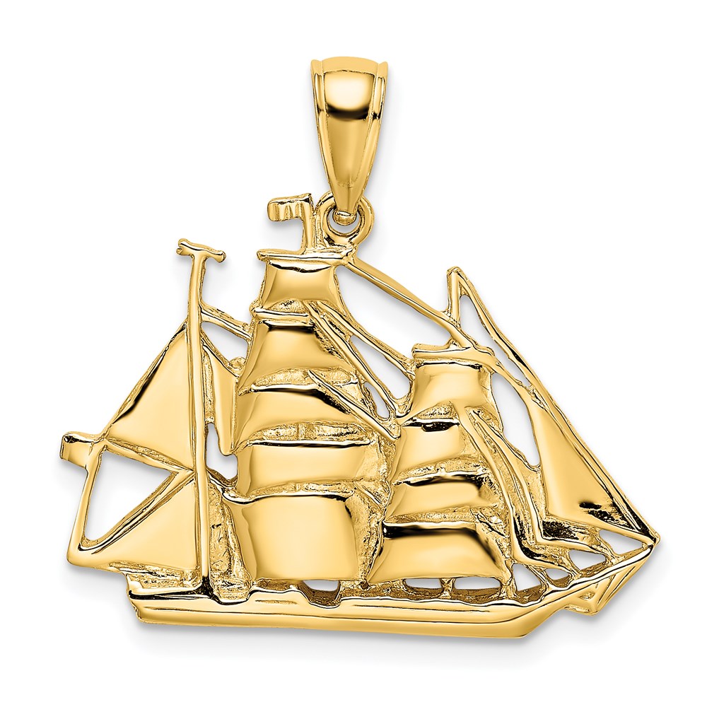 14k Yellow Gold 26.05 mm 2-D Polished Sailing Ship Charm (3.3 grams)