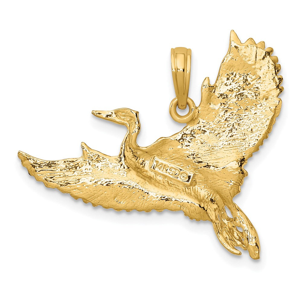 14k Yellow Gold 29.3 mm Flying Heron Bird Charm (2.82 grams)