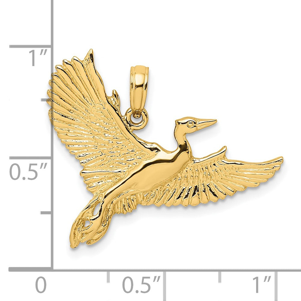14k Yellow Gold 29.3 mm Flying Heron Bird Charm (2.82 grams)