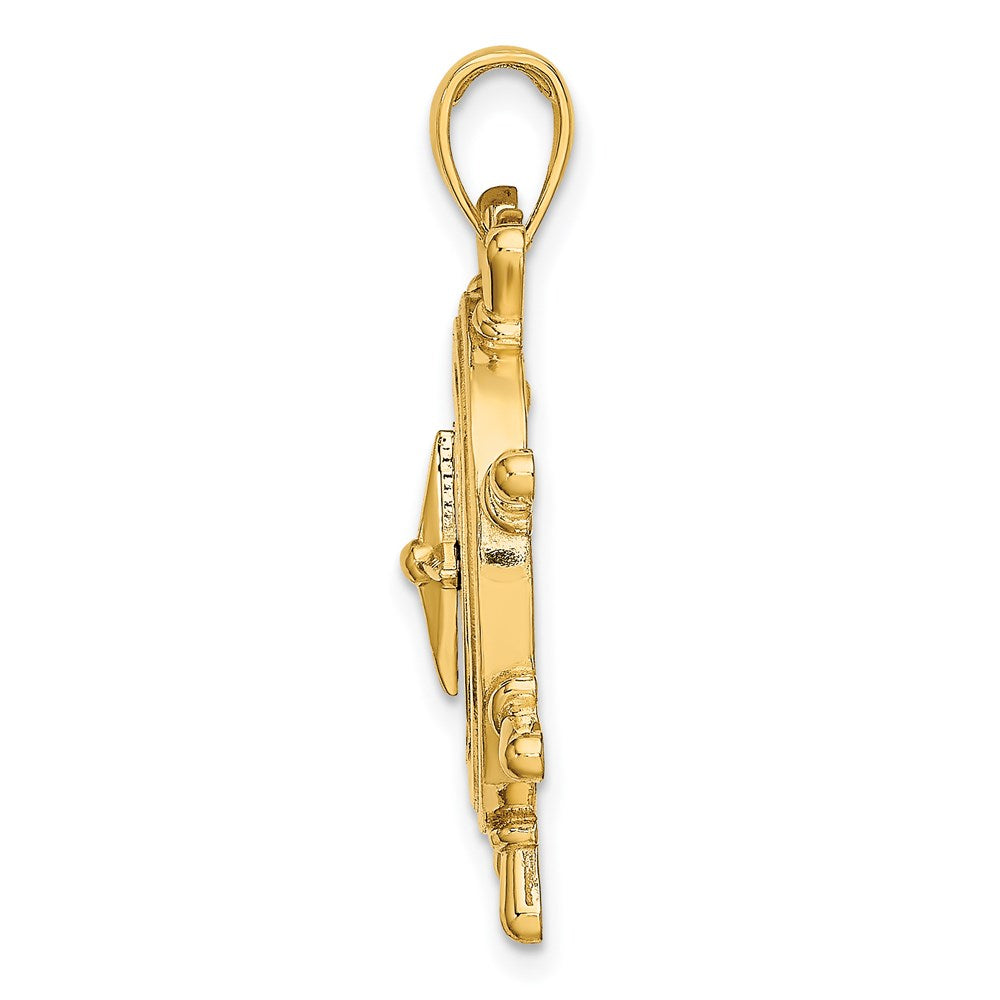 14k Yellow Gold 23.3 mm Ships Wheel W/Nautical Compass Charm (5.54 grams)