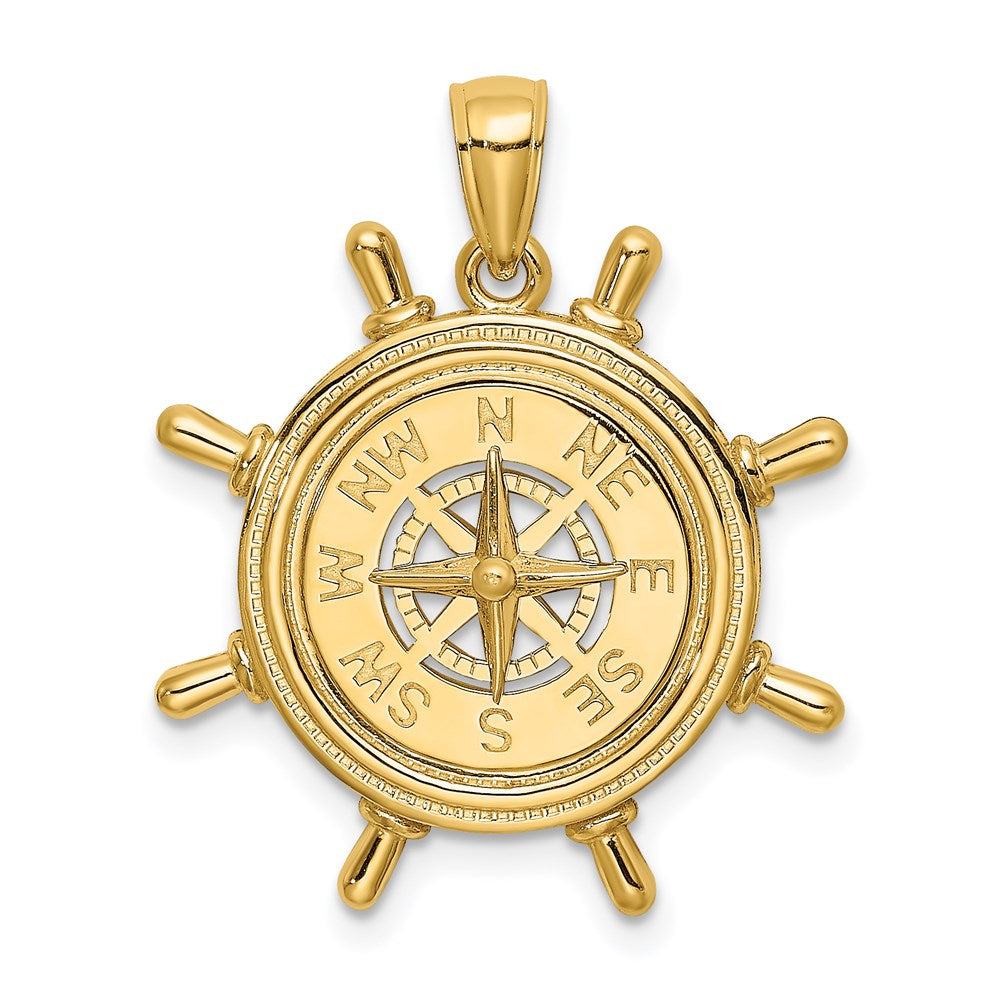 14k Yellow Gold 23.3 mm Ships Wheel W/Nautical Compass Charm (5.54 grams)