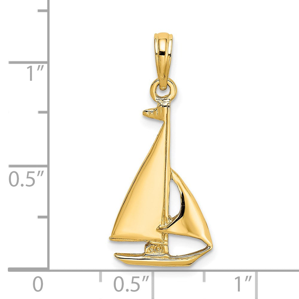 14k Yellow Gold 12.3 mm 2-D Polished Sailboat Charm (1.61 grams)