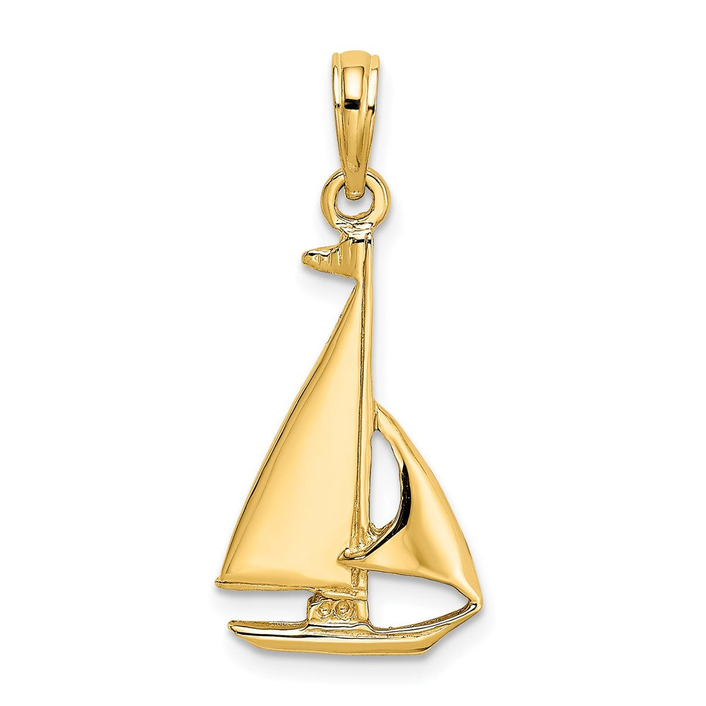 14k Yellow Gold 12.3 mm 2-D Polished Sailboat Charm (1.61 grams)