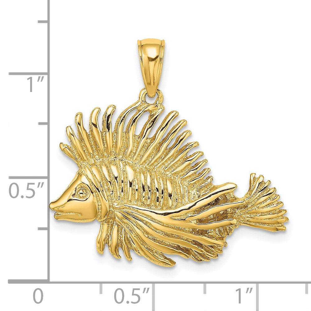 14k Yellow Gold 28.35 mm 2-D Polished /Textured Lion Fish Charm (5.26 grams)