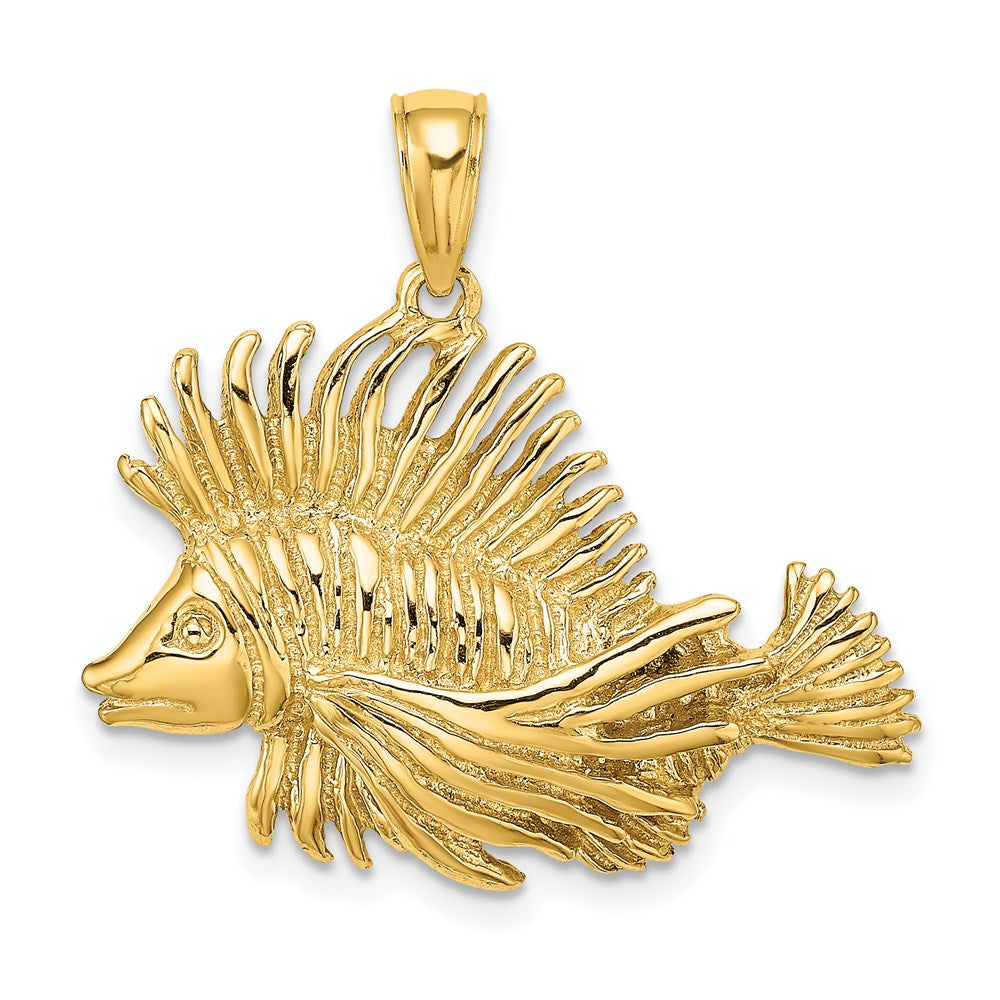 14k Yellow Gold 28.35 mm 2-D Polished /Textured Lion Fish Charm (5.26 grams)