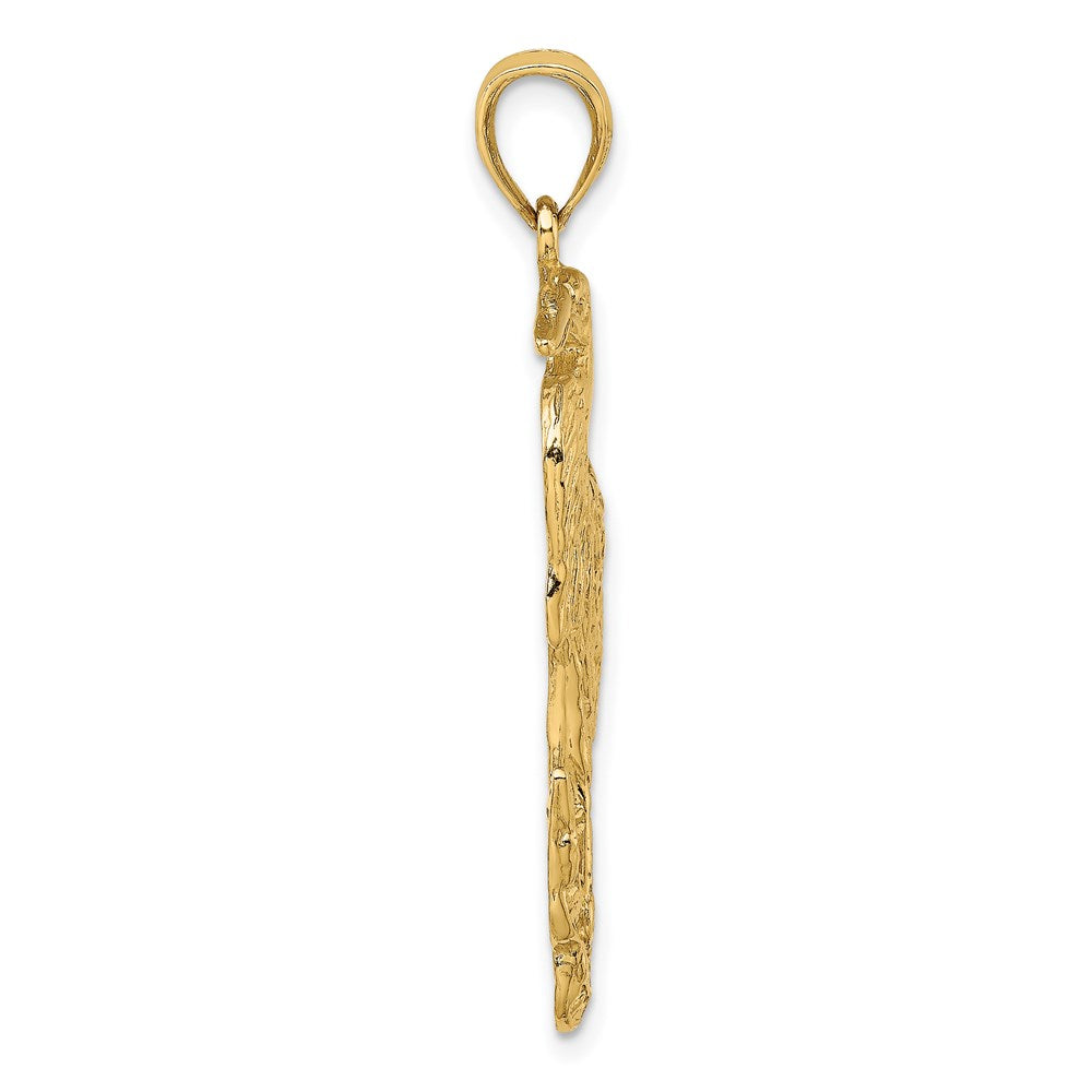 14k Yellow Gold 14.3 mm Textured Standing Egret Bird Charm (3.57 grams)