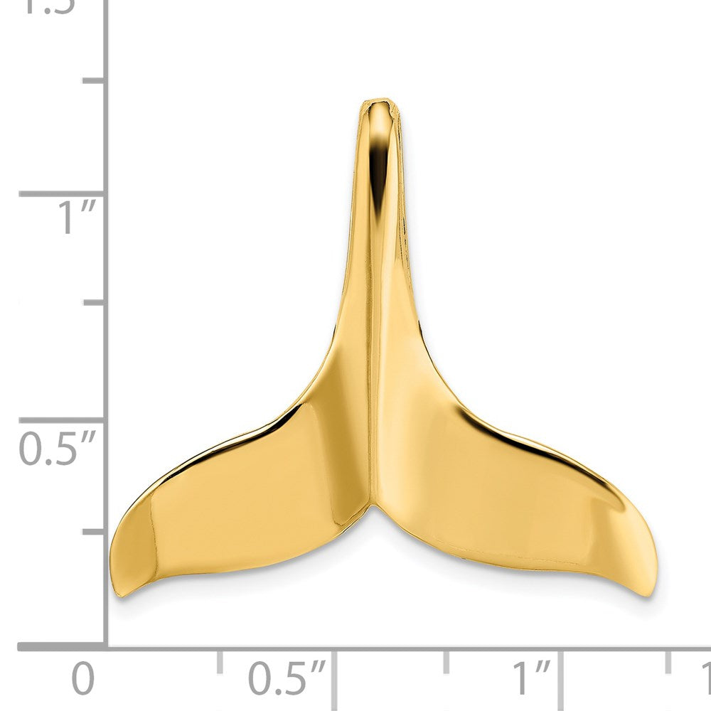 14k Yellow Gold 30.8 mm 3-D Polished W/ Hidden Bail Whale Tail Charm (5.54 grams)