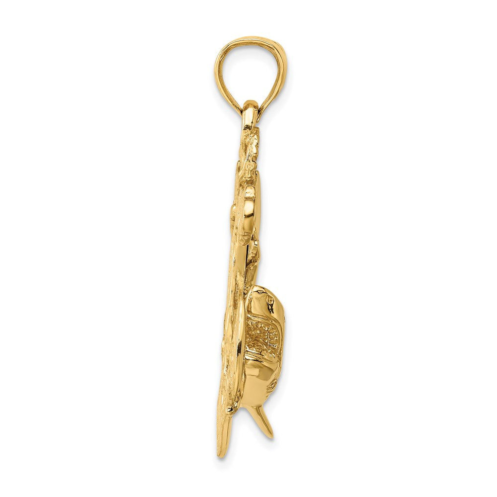 14k Yellow Gold 21.7 mm 2-D Anchor with Shark Charm (6.56 grams)