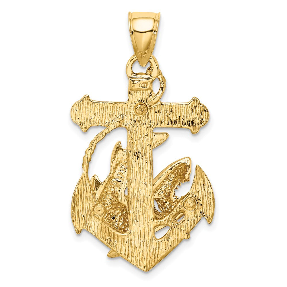 14k Yellow Gold 21.7 mm 2-D Anchor with Shark Charm (6.56 grams)