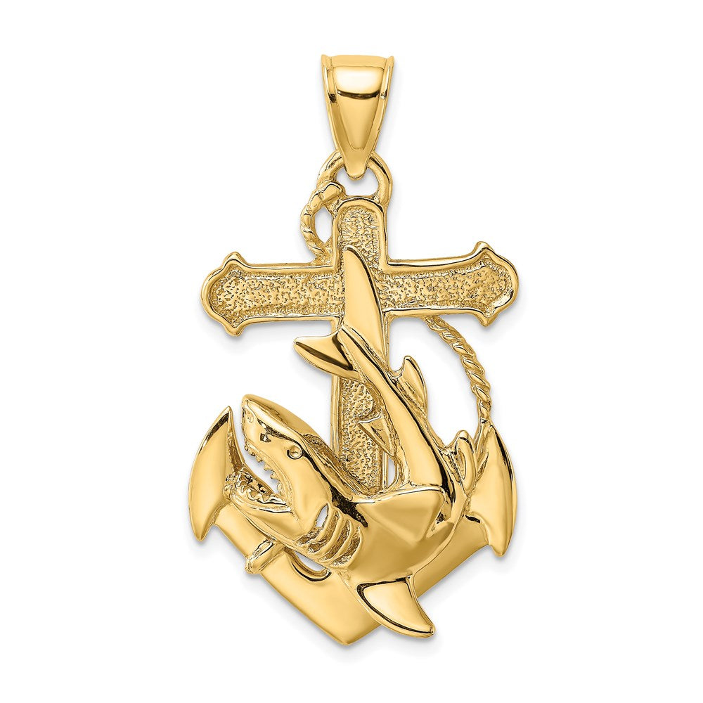 14k Yellow Gold 21.7 mm 2-D Anchor with Shark Charm (6.56 grams)