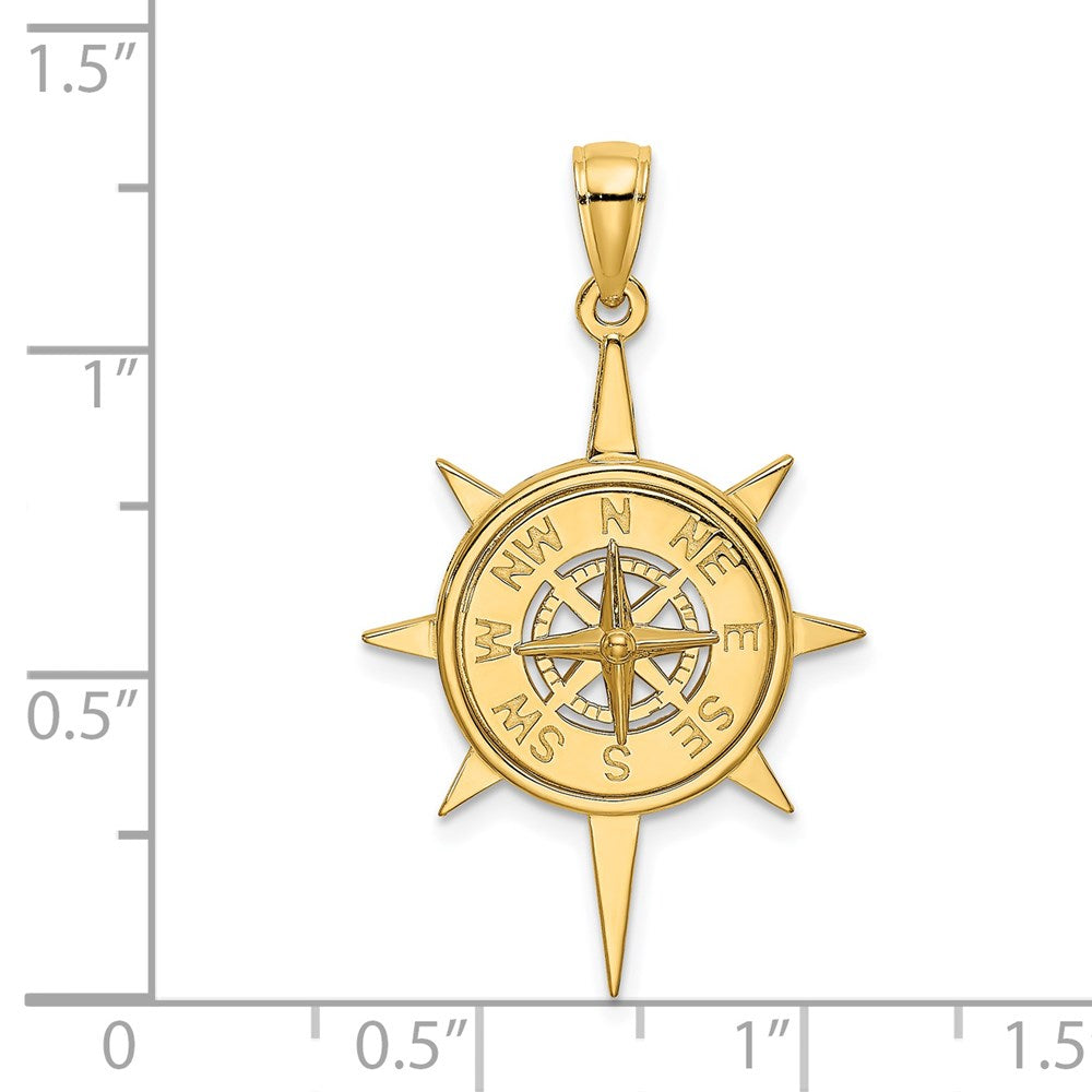 14k Yellow Gold 21.3 mm Star Frame w/ Nautical Compass Center Charm (3.99 grams)