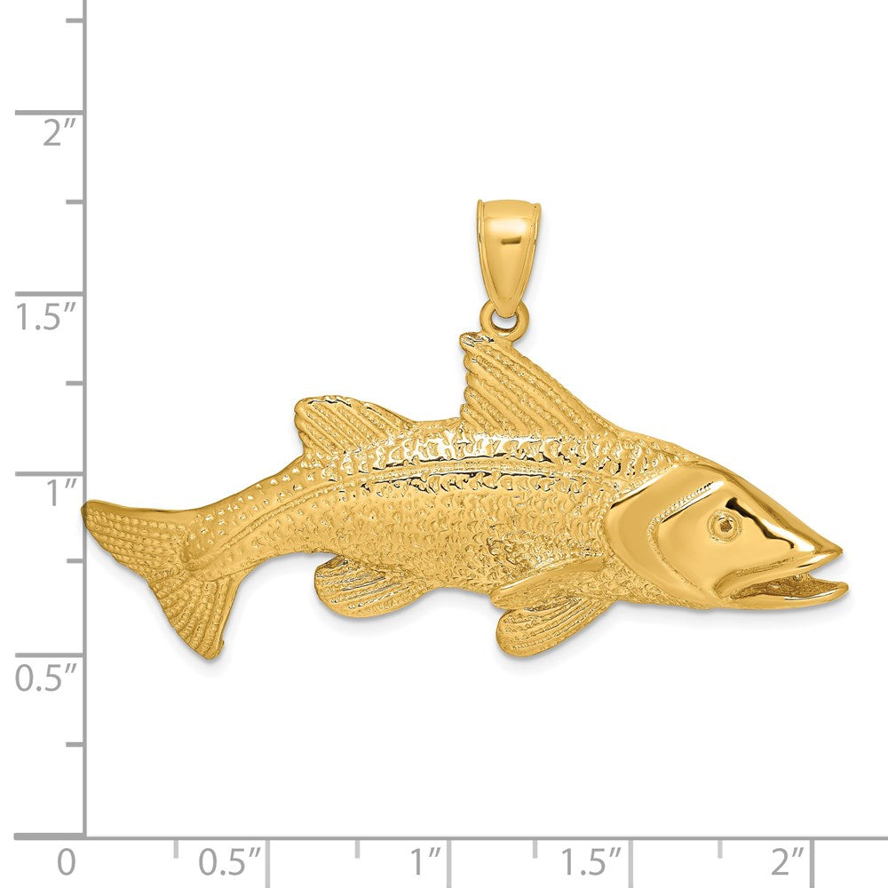 14k Yellow Gold 48.8 mm 2-D Textured Red Fish Charm (9.02 grams)