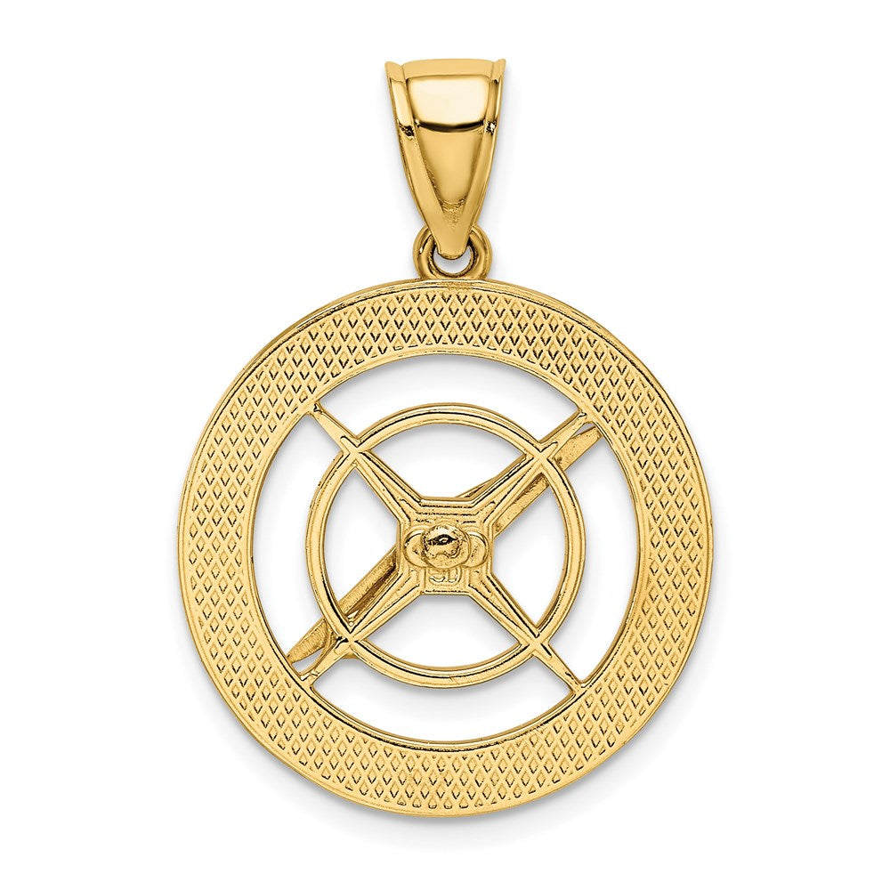 14k Yellow Gold 21.6 mm Nautical Compass with Moveable Needle Charm (4.15 grams)