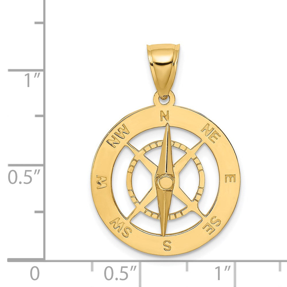 14k Yellow Gold 21.6 mm Nautical Compass with Moveable Needle Charm (4.15 grams)