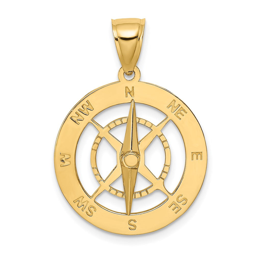 14k Yellow Gold 21.6 mm Nautical Compass with Moveable Needle Charm (4.15 grams)