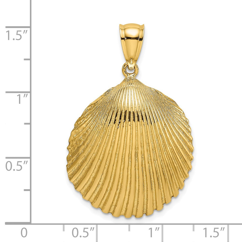 14k Yellow Gold 23.05 mm Textured Scallop Shell Charm (10.41 grams)