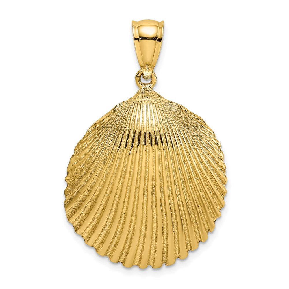 14k Yellow Gold 23.05 mm Textured Scallop Shell Charm (10.41 grams)