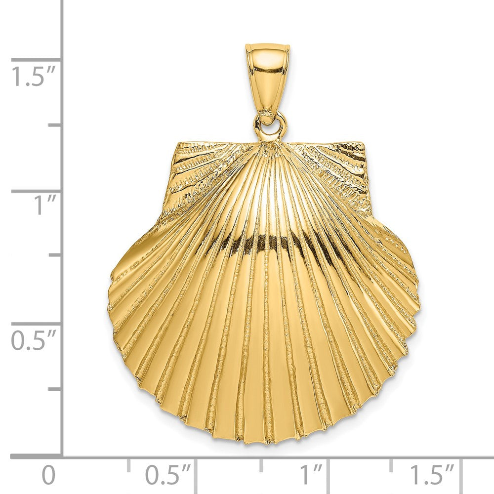 14k Yellow Gold 28.03 mm 3-D Textured Scallop Shell Charm (6.88 grams)