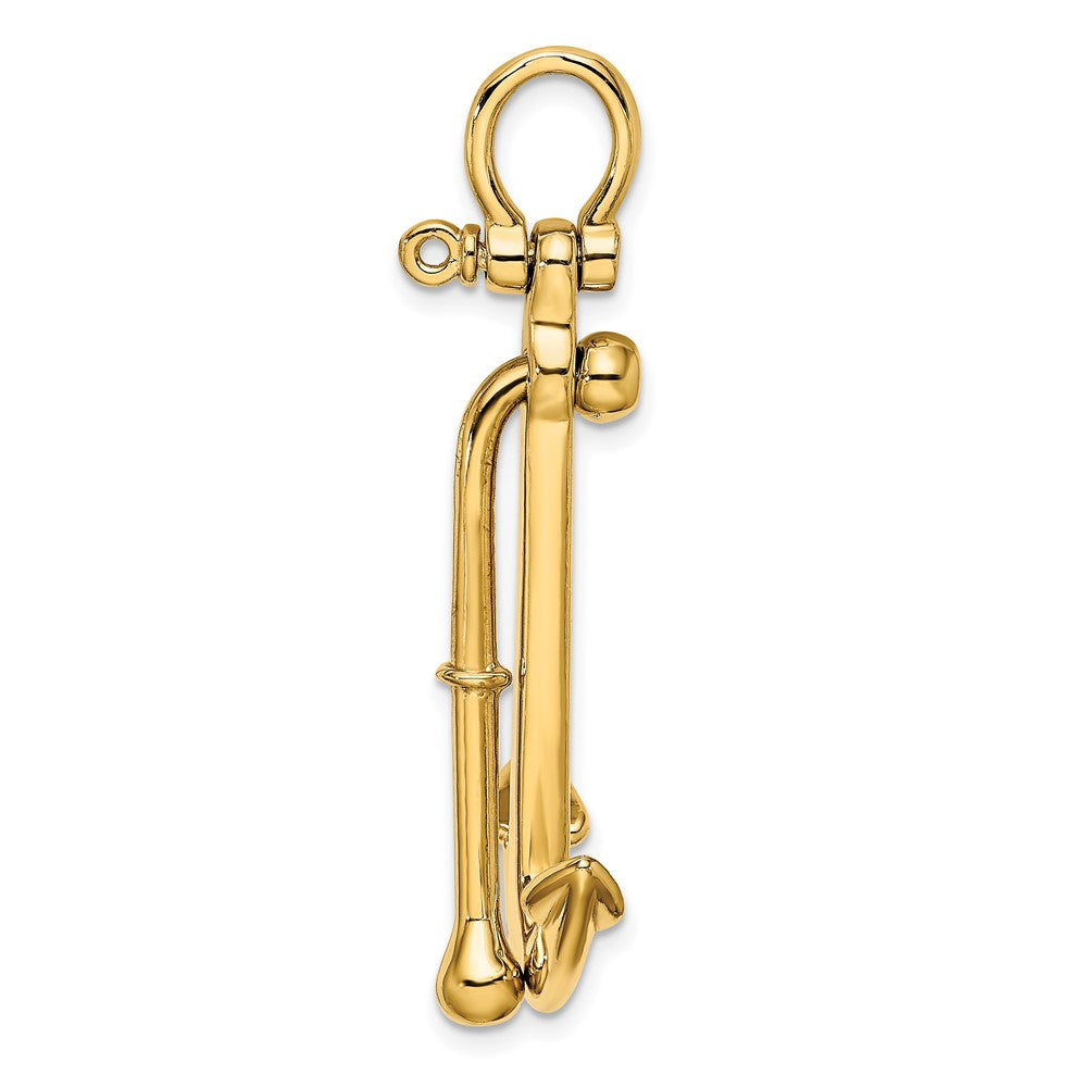 14k Yellow Gold 25.5 mm 3-D Polished Anchor 2 Piece and Moveable Charm (6.3 grams)
