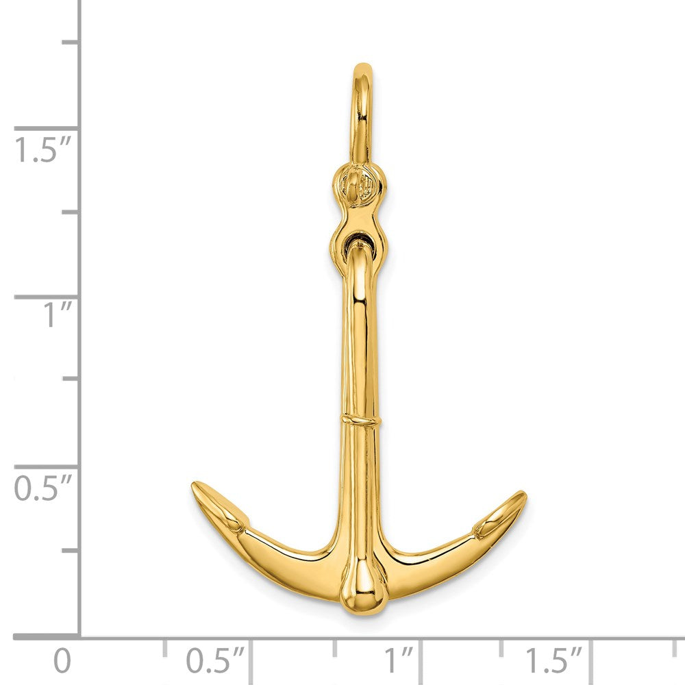 14k Yellow Gold 25.5 mm 3-D Polished Anchor 2 Piece and Moveable Charm (6.3 grams)