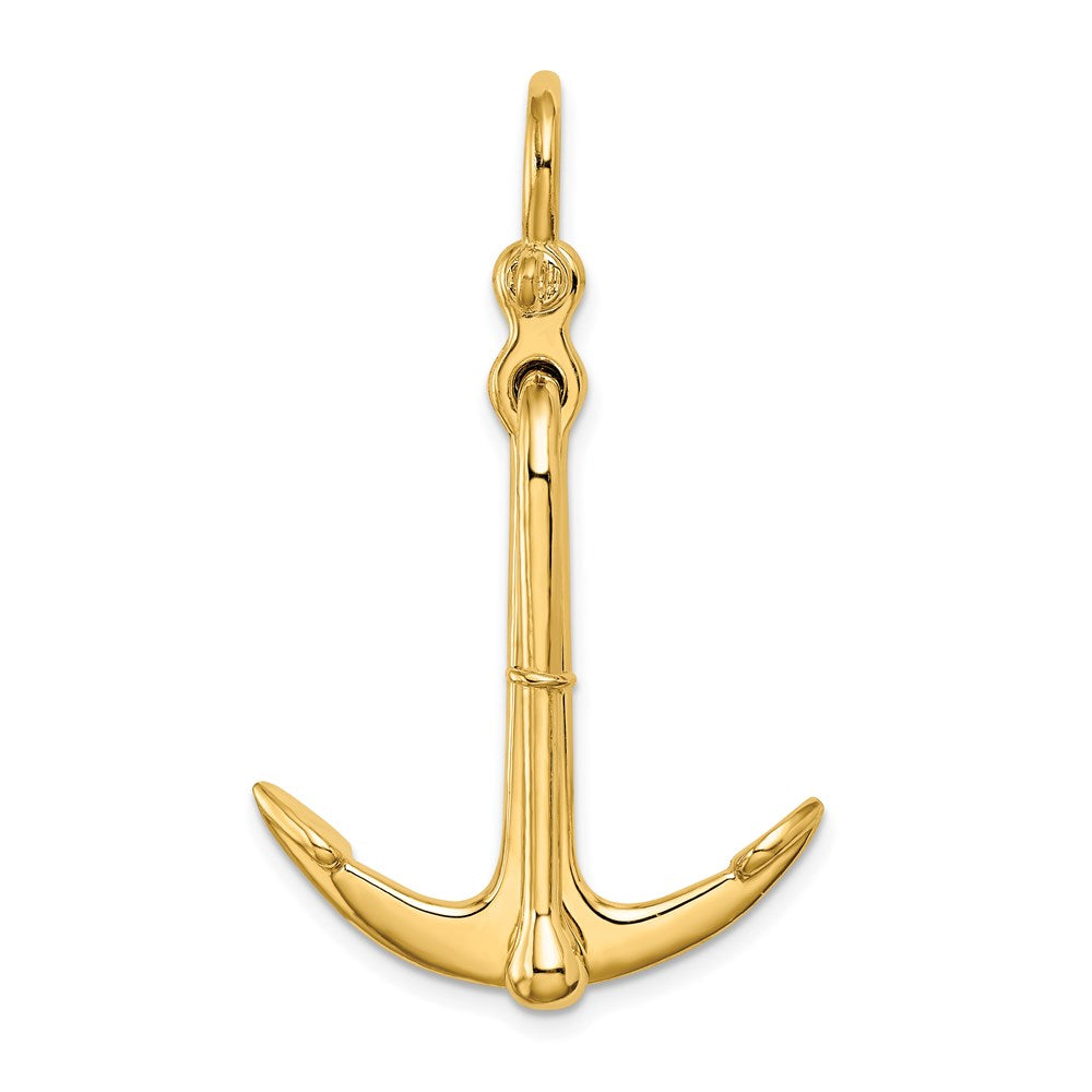 14k Yellow Gold 25.5 mm 3-D Polished Anchor 2 Piece and Moveable Charm (6.3 grams)