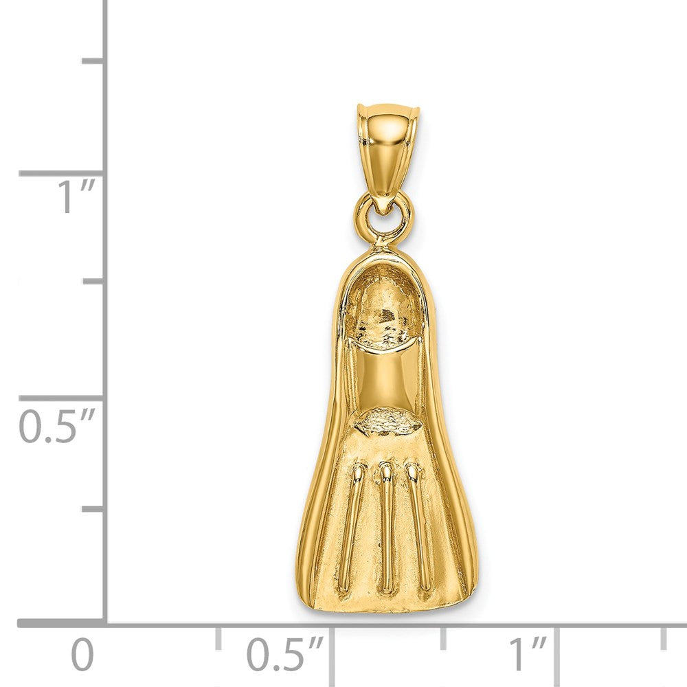 14k Yellow Gold 11 mm 3-D Scuba Flipper Charm (3.02 grams)
