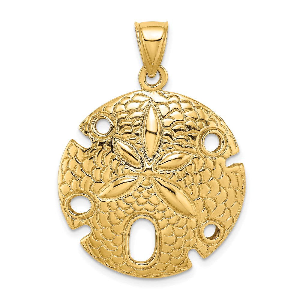 14k Yellow Gold 27.5 mm Polished and Textured Large Sand Dallar Charm (8.86 grams)