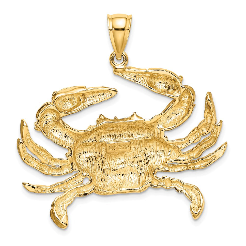 14k Yellow Gold 38.6 mm Blue Crab Charm (12.29 grams)