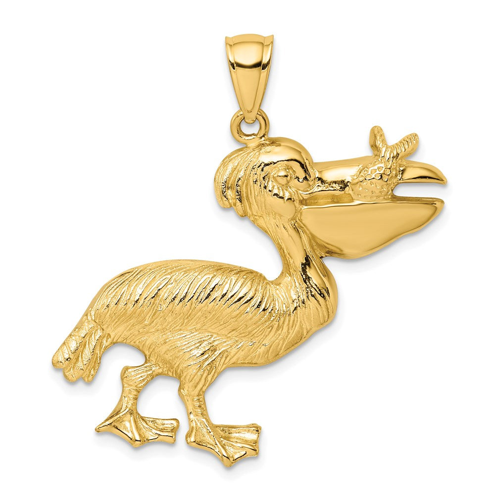 14k Yellow Gold 30.4 mm Pelican with Fish In Mouth Charm