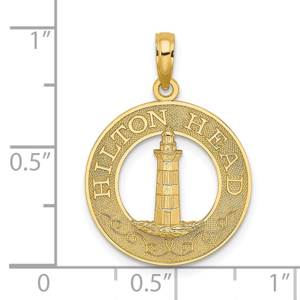 14k Yellow Gold 18.7 mm HILTON HEAD Lighthouse Round Charm (1.68 grams)