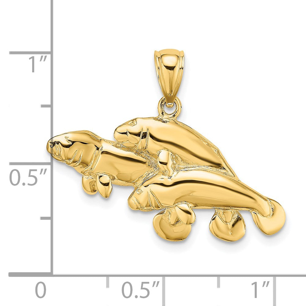14k Yellow Gold 30.9 mm 2-D /Polished Three Manatees Charm (3.28 grams)