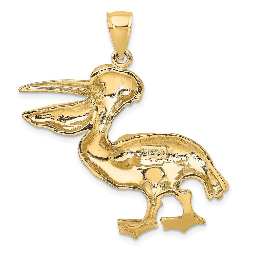 14k Yellow Gold 36.7 mm Textured Pelican Charm (8.32 grams)